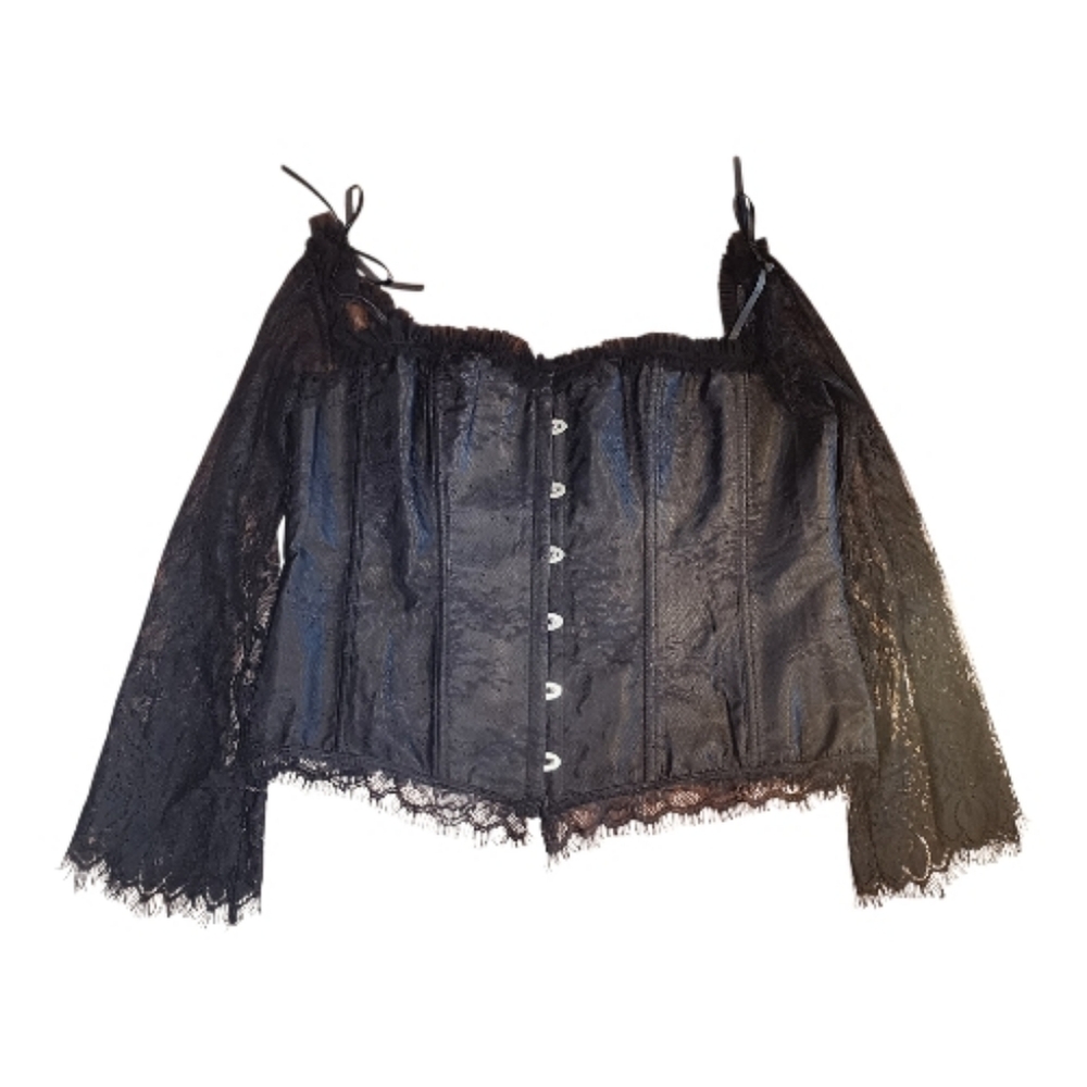 Black Lace Corset Top Bell Sleeves 6X Witchy Whimsigoth Dark Romance‎ Steampunk
